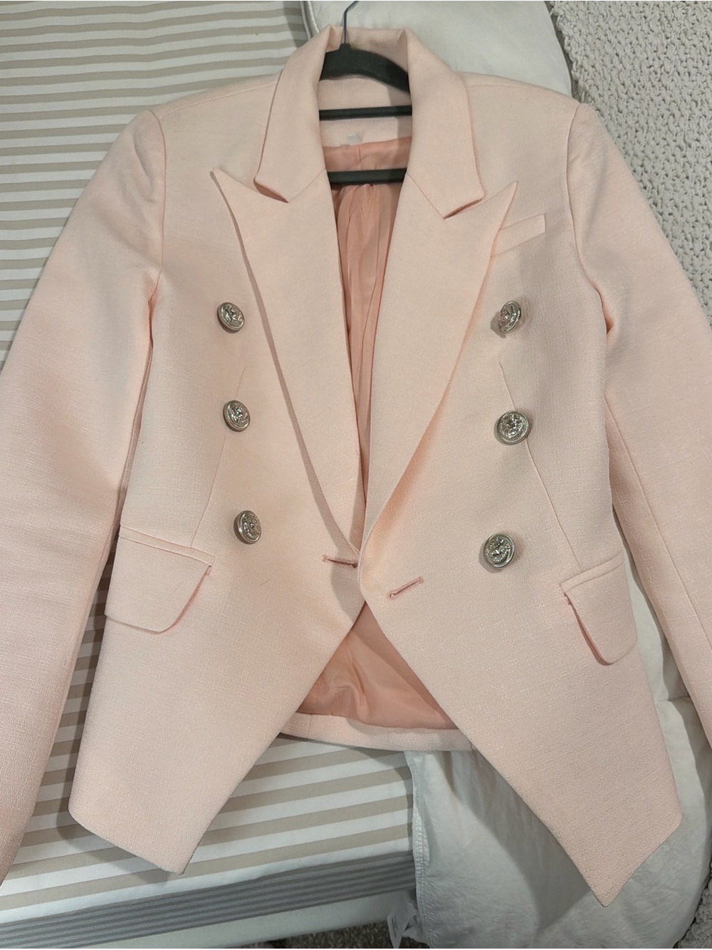 Women's Double-Breasted Pale Pink Blazer Jacket